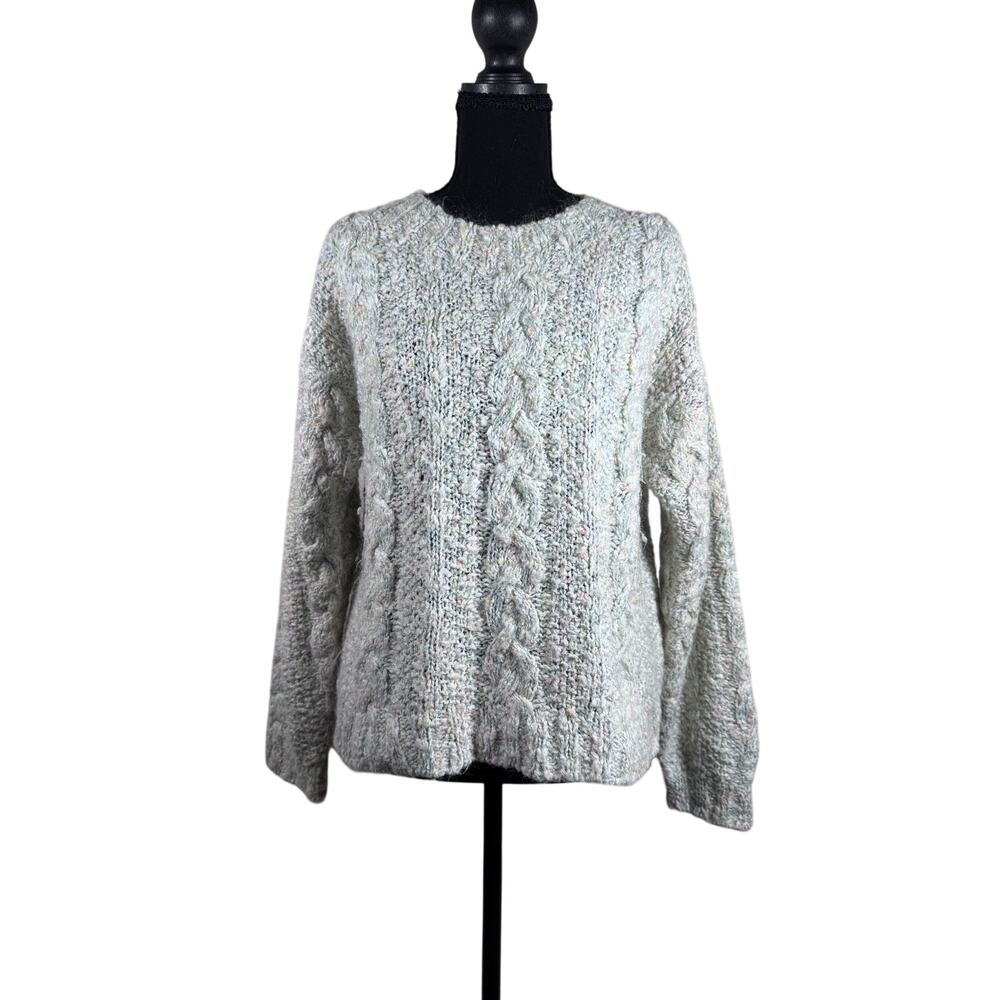 Boundary Waters Womens Medium Cable Knit Sweater Blue Gray Vintage Cozy Pullover
